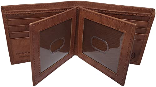 Dark Brown Mens Leather Wallet Paul and Taylor BiFold RFID With 2 ID Windows, 16 Credit Card Slots, 4 Hidden Pockets, Divided Currency Compartment & Key Holder P512142