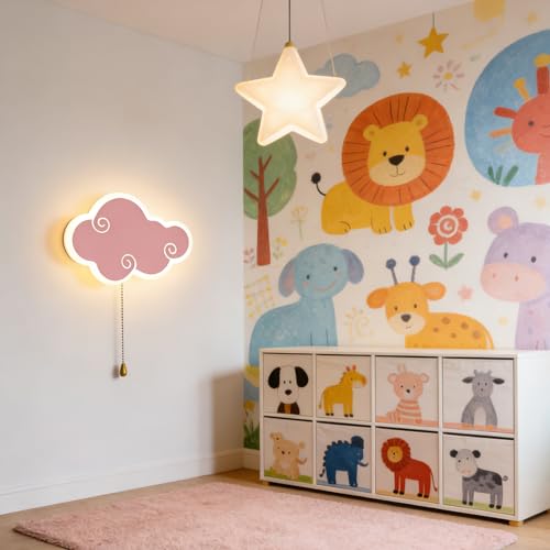 Lámpara de pared nube interior con interruptor de cadena y pantalla acrílica de luz cálida