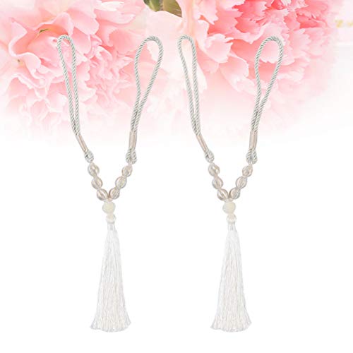 Cortina de amarrar com franja decorativa para cortina de amarrar e amarrar da Lioobo, Branco, 1 Pair