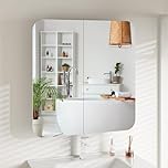 MoraRise Bathroom Mirror Cabinet, 5 Shelves Wall Mounted Bathroom Cabinet with Mirror, 2 Doors Large Wooden Storage Cupboard for Shower Room, Living Room, Laundry Room, 68x66x14cm,White