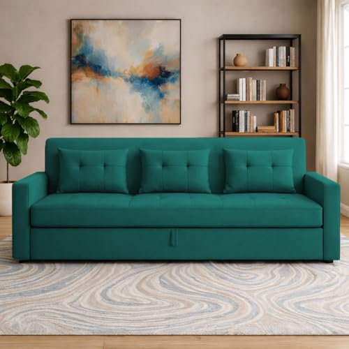 Image of Emilio 3 Seater Pull-Out Sofa Cum Bed (Pine Color) Premium Fabric Sofa Set for Living Room | Bedroom