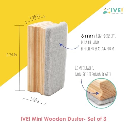 Image of IVEI Wooden Mini Dusters for Blackboards and Whiteboards | Marker and Chalk Eraser for Classroom, School, Home and Office use | Teaching Tools for Teachers and Students (Set of 3)