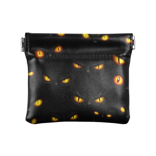 Dark Cats Glowing Eyes Coin Purse Leather Pouch Change Purse, Squeeze Coin Pouch for Cards, Keys & Lipsticks, Unisex