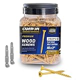 CAMNWAMN Deck Screws #8 x 2, 350 PCS, Wood Screws 2 Inch, Epoxy Coated, Rust Resistant Exterior Screws, Torx Drive Head, T25 Star Bit Included, Tan Outdoor Decking Screw for Wood Fence.