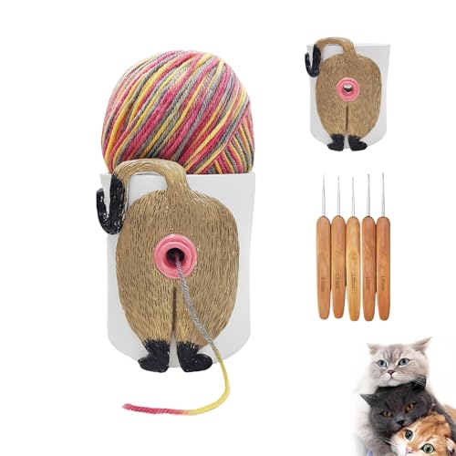 Image of Yarn Bowls for Crocheting Knitting Cat Butt Yarn Bowls with Holes for DIY Knitting Crocheting with 5PCS Knitting Needles (White)