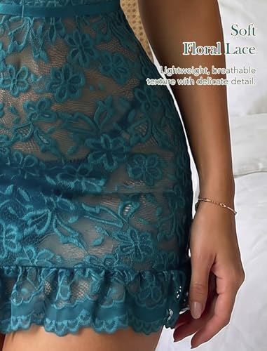 Image of Girece Sexy Lingerie for Women Babydoll Lingerie Dress Lace Chemise Nightgown with Adjustable Straps, Ruffle Hem G String