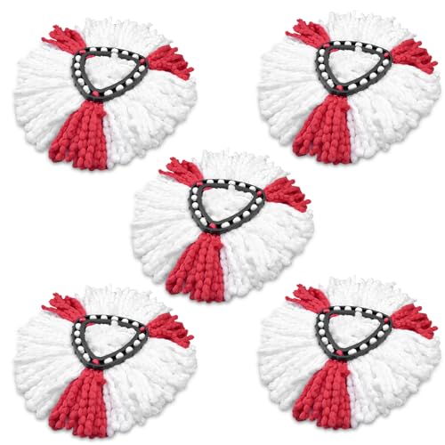 Chiluxendo 5 Stück Bodenwischer Ersatzbezug, Wischmopp Ersatzköpfe, Rsatzkopf für Schrubbermopp, Moppkopf, Mikrofaser-Mopp-Ersatz, Dreieckiger Moppkopf für Holzboden, Marmorboden(Rot und Weiß)