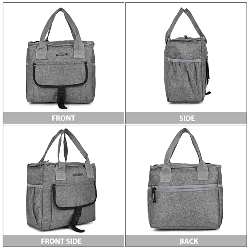 Image of Wooum Lunch Bag for Office, Lunch Bag for Men & Women, Insulated Lunch Bag, Adult Lunch Tote Bag, Wide-Open Tiffin Bag with Handle, Side Pocket, Travel Lunch Pouch for Picnic (Grey)