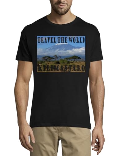 T-Shirt Homme Noir Kilimandjaro Col Rond Coton Confortable Vêtement Mode Travel The World