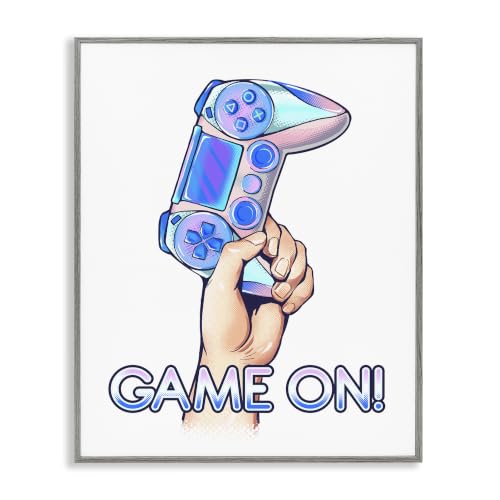Stupell Industries Game On Text Holding Gaming Controller Illustration, Design by Ziwei Li, Blue, 16 x 20