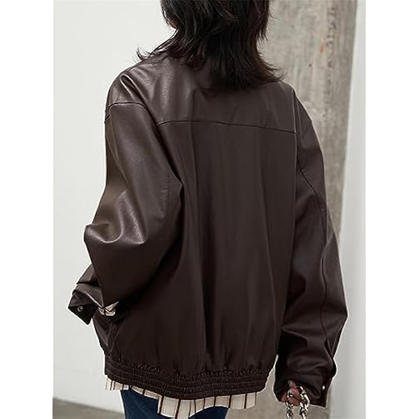 Adhdyuud Vrouwen Losse Faux Lederen Jassen Herfst Stand Kraag Rits Pu Jassen Streetwear Moto Biker Uitloper