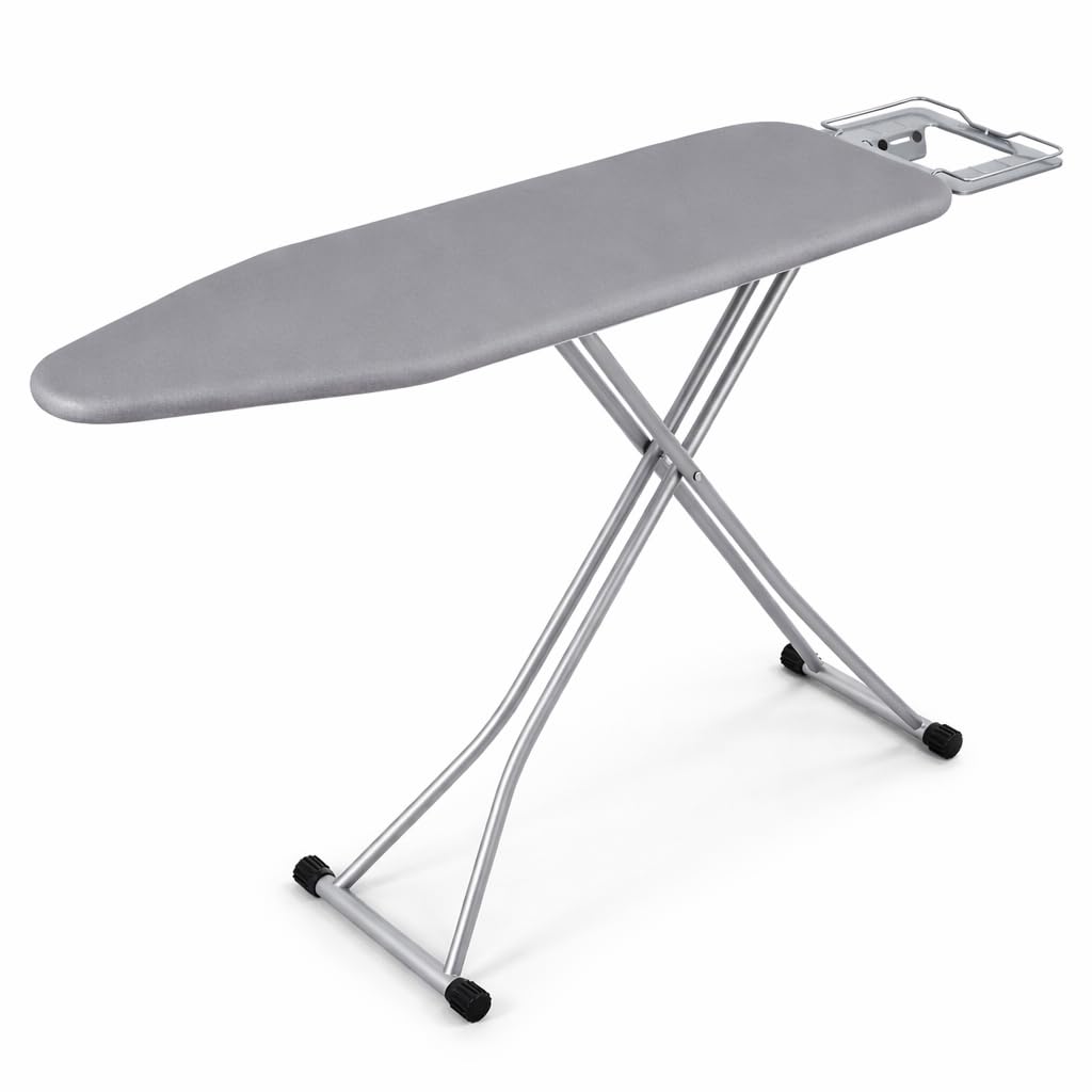 Tabla de Planchar Grande y Plegable con Altura Regulable Desde 70 a 90cm | 120x35cm | Estructura metálica | Soporte de Plancha Antideslizante | Funda rellena de algodón Resistente al Calor | Ligera