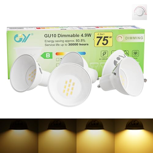 GY Bombilla LED GU10 Regulable 4.9W 780LM, 3000K Blanco Cálido, 110° Ángulo de Haz, Ahorro de Energía, Protección Ocular, Bombilla GU10 LED Dimmable, 5 Unidad (Paquete de 1)
