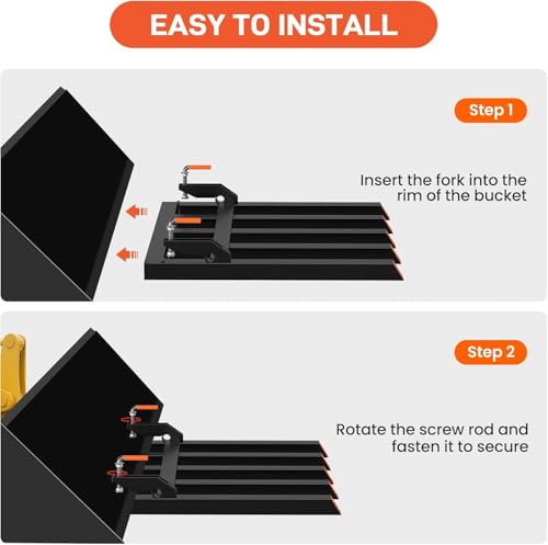 Clamp On Debris Forks to 48" Bucket, Heavy Duty Pallet Fork 2500 Lbs Capacity Quick Attach Fit For Loader Bucket Skidsteer Tractor