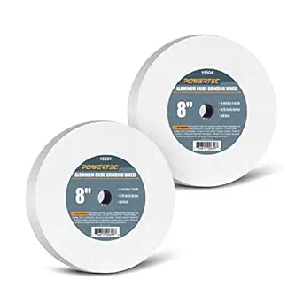POWERTEC 15504-P2 Bench and Pedestal Grinding Wheels, 8 Inch x 1 Inch, 5/8 Arbor, 60 Grit, White Aluminum Oxide Bench Grinder Wheel for Grinding and Sharpening Cutting Tools, 2 Pack