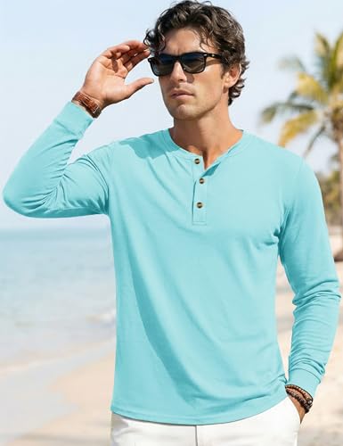Image of MAGNIVIT Men's Long Sleeve Henley Shirts Cotton 3-Button Spring Casual T-Shirts Solid Color Soft Basic Tops 2026