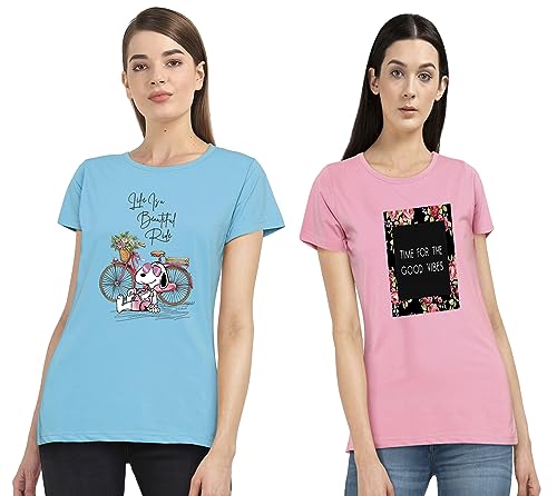 Image of Combo Women's T-Shirts, Cotton Half Sleeves Round-Neck Printed T-Shirt for Girls, & Women Tees (Pack of 2) 960-980-