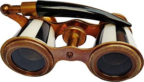 Sugra Art 2.5 Inches Opera Glasses Binoculars For Adults With Handle- Captain's Mother Of Pearl Solid Brass Opera Glasses Binoculars-Pocket Size Handel Binoculars For Kids, Bird Watching, Hunting #TOP1
