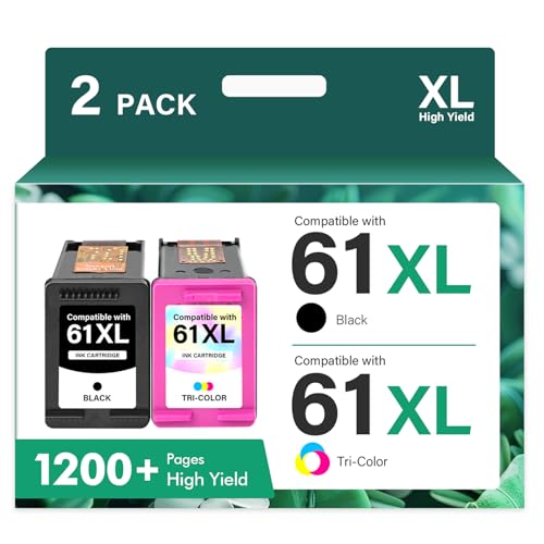 61XL 61 4500 5530 Ink Cartridge for HP Printers Replacement for HP61 Ink 61 XL Black and Color Combo Pack for Envy 4500 5530 4502 OfficeJet 4630 DeskJet 2540 Printer (1 Black, 1 Tri-Color, 2-Pack)