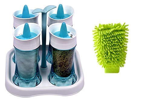 Gannu Crystal Design Plastic Spice Rack Set 110 ML Each (Pack of 4)+ Free 1 Cleaning Microfiber Dusting Gloves