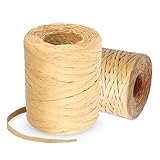 2 Rollen Raffia Bastband 400M Naturbast Papierband Packschnur, Geschenkverpackung Raffia Papierschnur für Handwerksprojekte, DIY Dekoration, Weben und Gärtnern