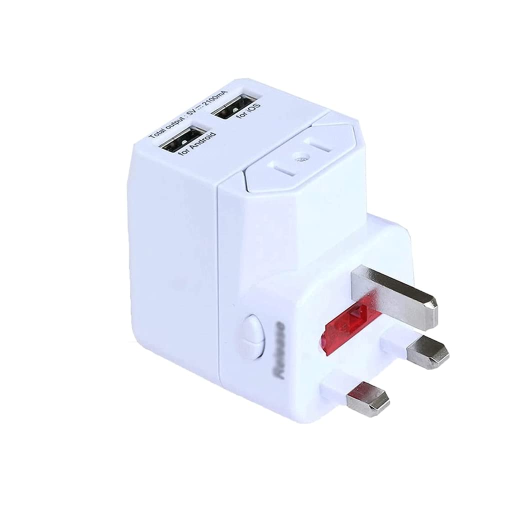 Adaptador de Viaje Universal con 2 Puertos USB Adaptador de Corriente Internacional ultracompacto con conexión a Tierra Segura para teléfonos móviles y portátiles