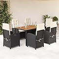 YITHOPI 7 Piece Patio Dining Set with Cushions Black Poly Rattan Versatile Lounge Furniture Outdoor Lounge Set Patio Furniture Sets Balcony Furniture Sets for patios, Gardens, Decks
