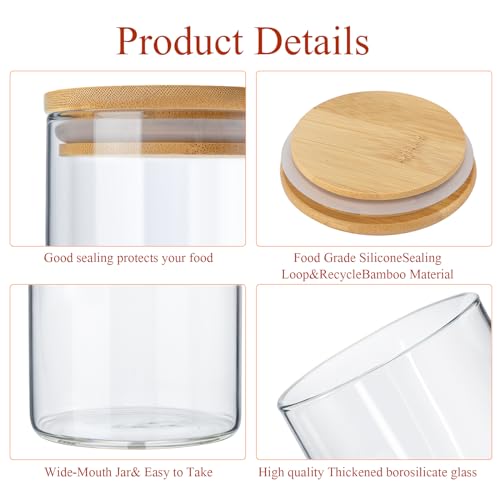 Image of Qinyoung Glass Storage Jars with Wooden Lids, 4 Sizes Food Storage Containers Clear Stackable Canisters Airtight Glass Jars for Candy Cookie (Clear, Light Brown, 15oz 25oz 34oz 42oz, 24 Pcs)