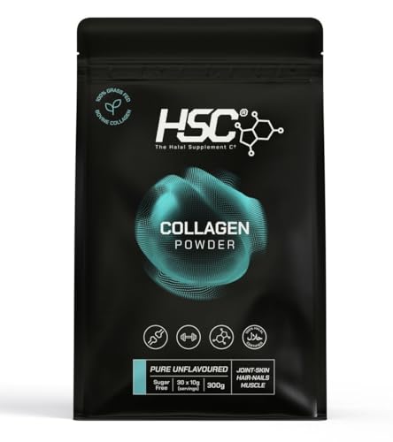 The Halal Supplement Co. - Polvo de péptidos de colágeno bovino halal de 300 g para cabello, piel, uñas, articulaciones y músculos, colágeno bovino hidrolizado 100% halal alimentado con pasto (tipo I