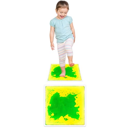 Liquid Sensory Floor Tiles for Kids: 12x12 Inch Active Play Mats for Kids Non-Toxic One-piece Glue-Free Sealing - Leakproof - Non-Slip Color-Changing Pads Stress Relief & Motor Skills Toys