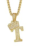 Richsteel Crown Pendant For Men Women Initial T Hip Hop letter Necklace Monogram Jewelry King Alphabet Charm with Chain 22''