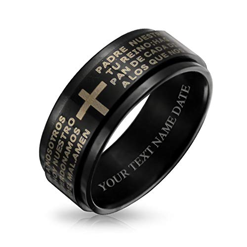 Anillo giratorio antiestrés con grabado Padre Nuestro en acero negro