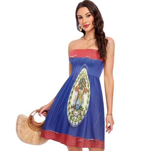 Vestido de verano para mujer sin tirantes cómodo estampado bandera de Belice