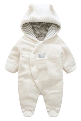 Toddler Baby Winter Warm Footies Romper Thick Wool Lamb Hooded Jumpsuit Outwear Size 0-3 Months (White)
