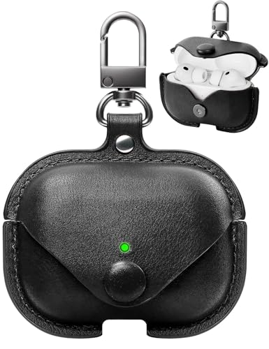 Image of Leather Case for AirPods Pro 3 (2025) | Premium Protective Cover with Snap Lock & Keychain | Shockproof Wireless Charging Compatible Case (Black)