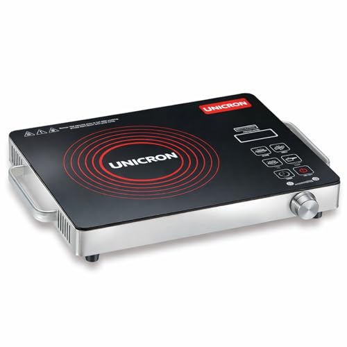 Image of UNICRON PIRC 1.0 2000 Watts Infrared Cooktop | Preset Indian Menu Options & Timer | Compatible With Any Metal Cookware With Flat Bottom | Easy to clean | Portable | Golden