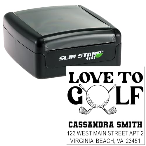 Image of Golf Passion Design, Golf Rubber Stamp with Ink, 3 Line Name Design, Made to Order, Standard 1-5 /8 inch Square Wood Handle, for Enthusiasts, Unique, Customizable