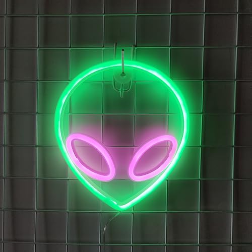 Image of JYWJ Alien LED Neon Signs Desktop Wall Decoration Light(Green+Pink)