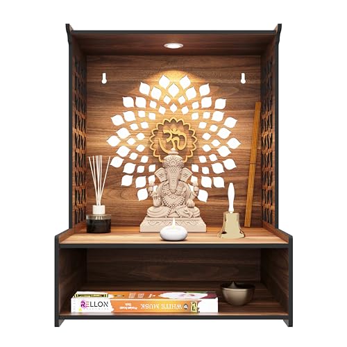 Rellon Industries Temple for Home, Mandir for Home for Pooja Mandir for Home Beautiful Wooden Temple for Home Pooja Stand for Home and Office with LED Spot Light mandir (A4)