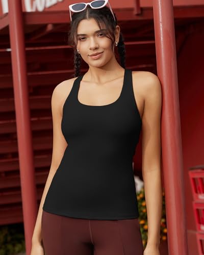 Image of RUNNING GIRL Workout Tops for Women,Racerback Tank Tops with Built in Bras,Padded Sports Bra Yoga Tank Athletic Tops