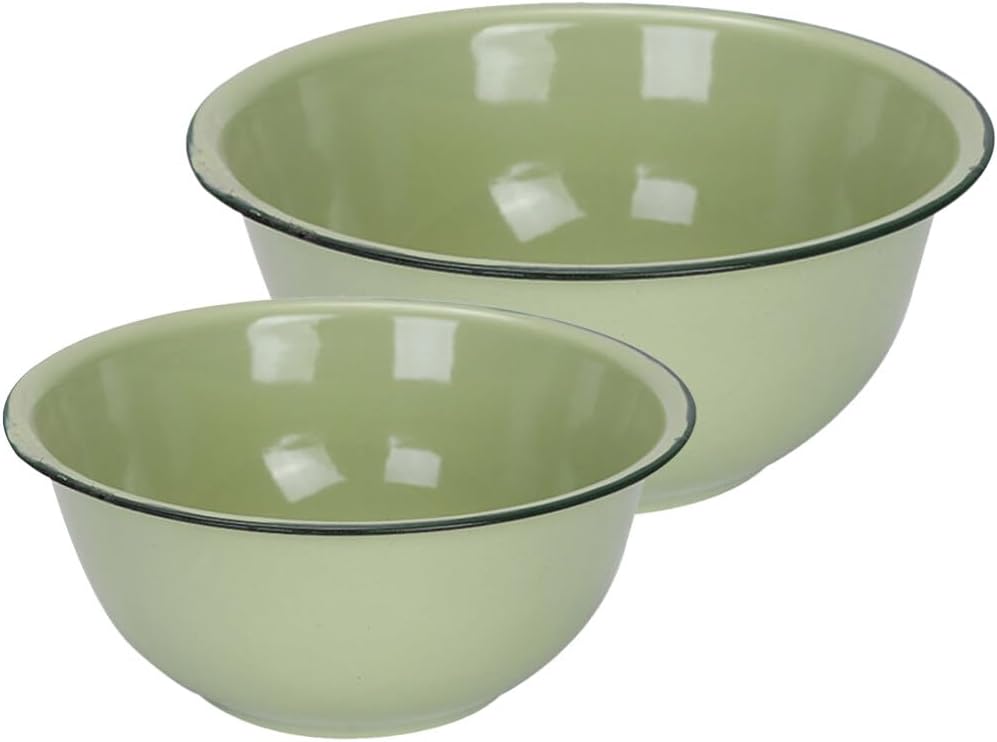 2Pcs Vintage Enamel Bowl 8.2"/7.4" Stackable Mixing Bowl Kitchen Serving Bowl Reusable Enamel Salad Bowl Large Cooking Enamelware