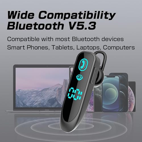 eppfun Bluetooth 5.3 Headset, In Ear Freisprech Headset Handy Kabellos Kopfhörer mit Noise-Cancelling Mikrofon für Autofahren, Business, Büro,Trucker-Fahrer