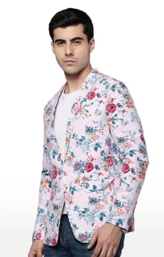 Image of SHOWOFFFF Men Printed Front-Open Casual Blazer | Notched Lapel Full Sleeves Cotton Blazer for Mens | Slim Fit Regular Length Blazer for Men's