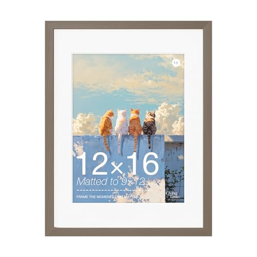 LIVINGTASTE 12x16 Picture Frame with Mat for 9x12 Wooden 12x16 Frames Dark Oak Solid Wood Veneer 12 x 16 Frames with Shatterproof Plexiglass Brown 16x12 Picture Frame for Gallery Wall Photo Home Decor 1 Pack