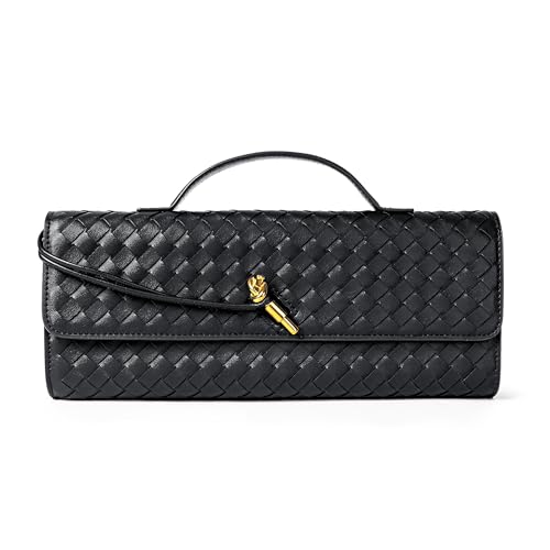 Joryin Woven Purse for Women Evening Clutch Woven Leather Handbags Crossbody Bag Purse Formal Evening Bag, Black