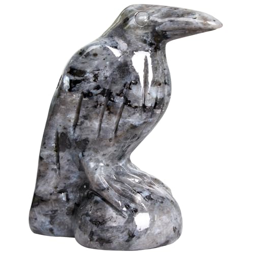 Hguxmcu Natural Shimmer Stone Raven Statue,2 Inch Mystical Crow Sculpture Gothic Home Decor,Spiritual Totem Art Healing Crystal Figurine Witchy Altar Decor Dark Academia Collectible