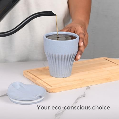 Image of Eha Earth Friendly Rafter Coffee Mug with Lid | Tea Cup Set | 300 ml | Made with Rice Husk | Microwave Safe Mugs for Gifting | 2 Unit | Azure