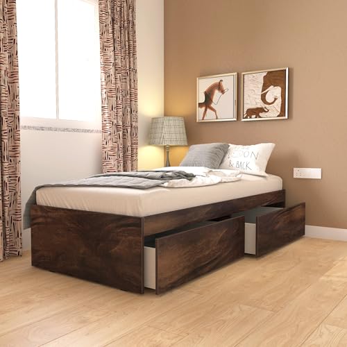 Image of Studio Kook Tribe Engineered Wood Single Bed with Dual Storage Drawers | Without Headboard (78x36 Inches, Junglewood, Matte Finish)