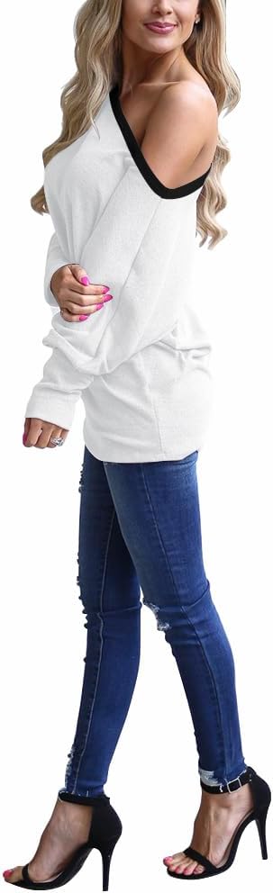 Dressmine Womens Off Cold Shoulder Tops Long Sleeve Asymmetrical Batwing Sweatshirts Blouse Casual Loose Tunics - Image 4