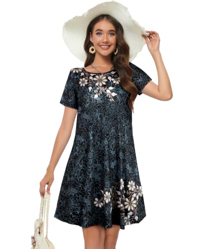 Image of Summer Dresses for Women Casual Tshirt Dress Beach Sundress with Pockets